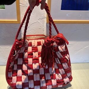 Arezzo Red and Pink Woven Women's‎ Bag leather
